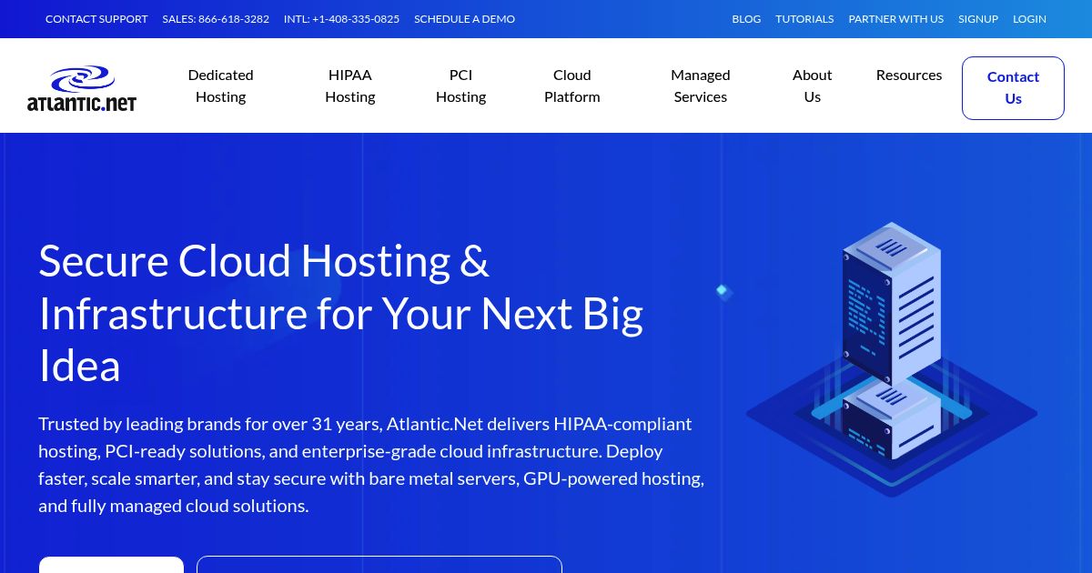 Atlantic.Net Review - Website Screenshot