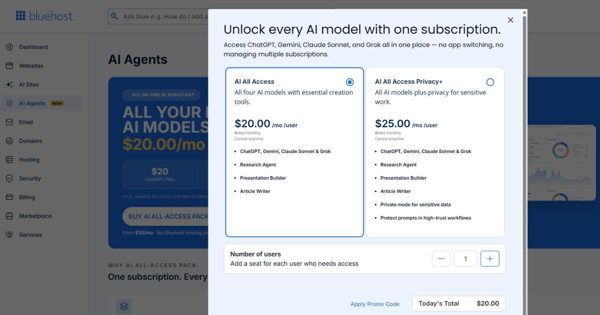 BlueHost AI Upsell Tactic BlueHost AI Upsell