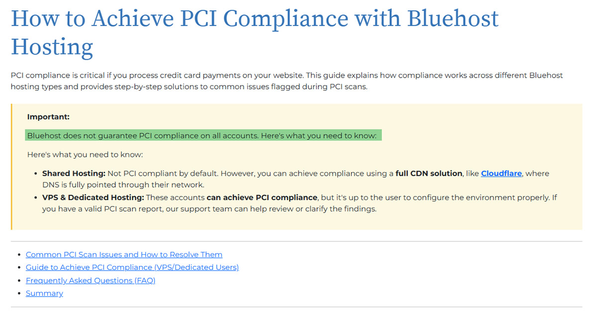 BlueHost is not PCI compliant