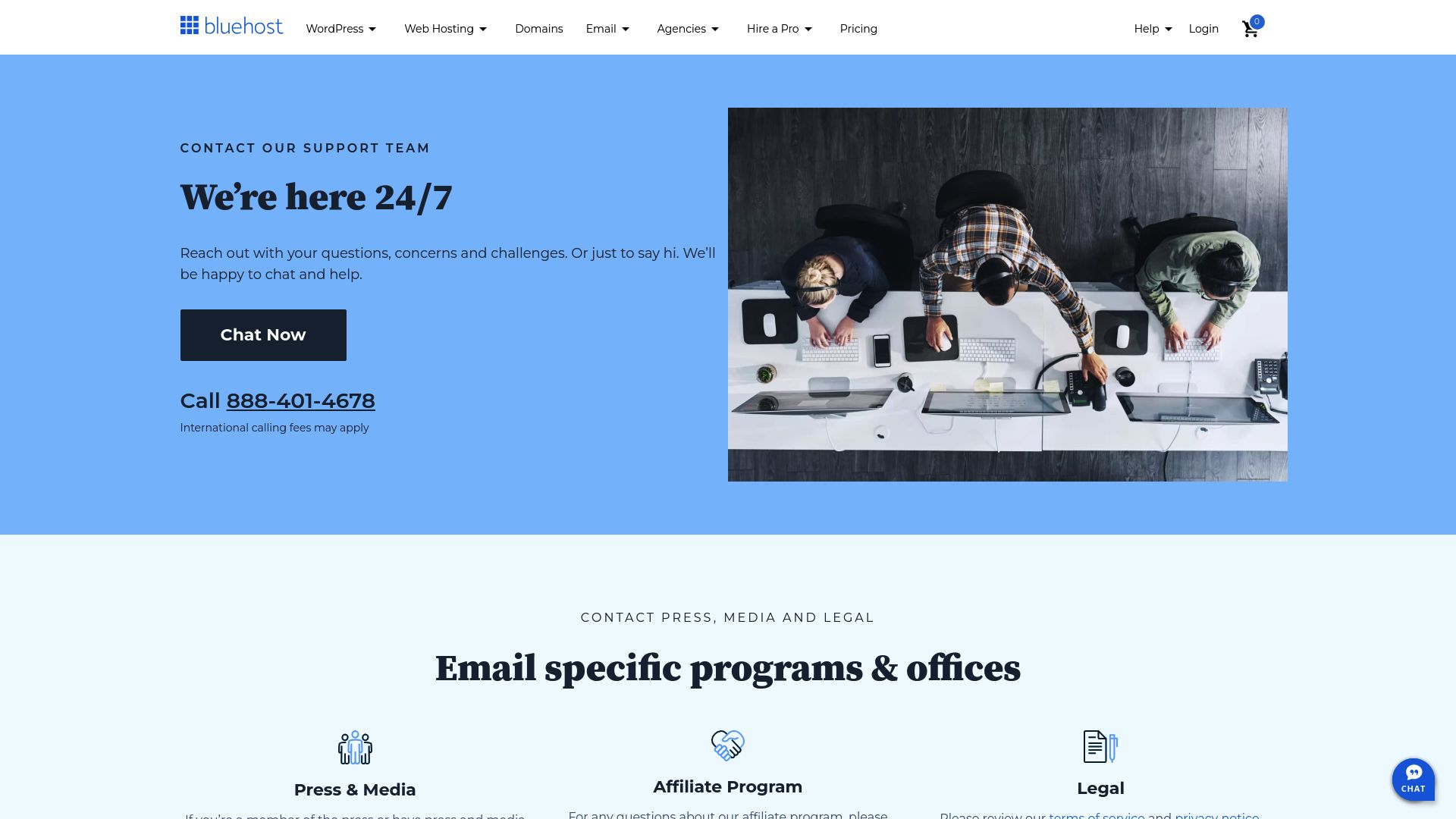 BlueHost 支援頁面 - 在此提交您的支援請求 BlueHost 支援頁面