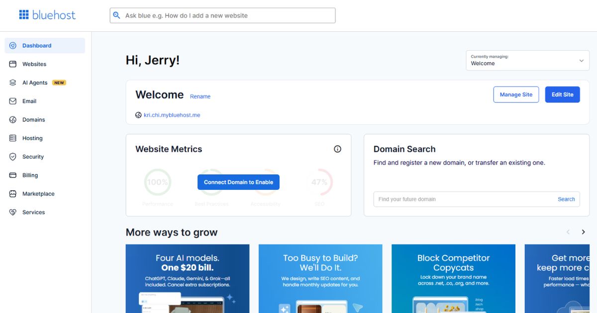 BlueHost Features from UI BlueHost Features from UI