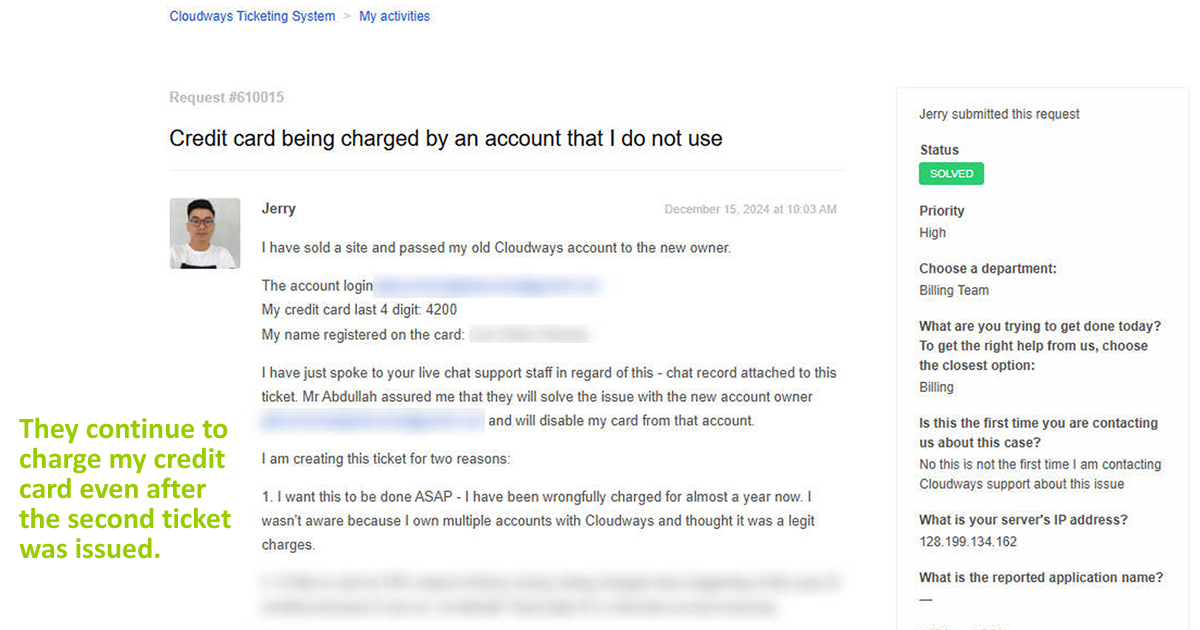Cloudways catatan dukungan penagihan Cloudways catatan dukungan penagihan