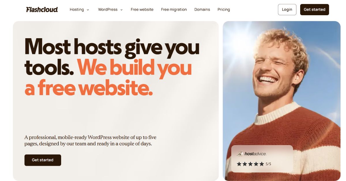 Flashcloud includes a team-built WordPress website with its hosting plans.