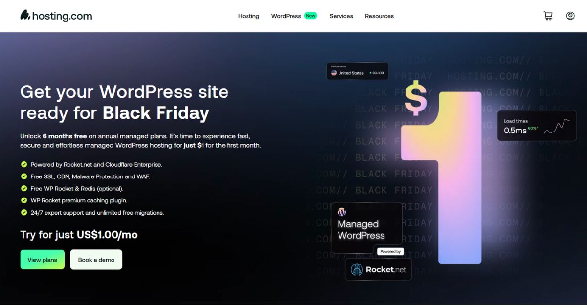 Hosting.com Black Friday 2025: Up to 99% OFF Managed WordPress Hosting (First Month at $1)