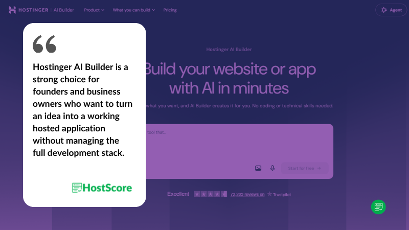 Nuestro veredicto: Hostinger AI Builder es una excelente opción para fundadores y dueños de negocios que desean convertir una idea en una aplicación alojada y funcional sin tener que gestionar todo el proceso de desarrollo.