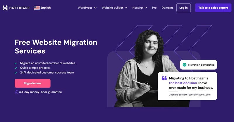 Hostinger oferece migração gratuita e ilimitada de sites, o que o torna uma escolha conveniente para empresas que buscam trocar de provedor de hospedagem.