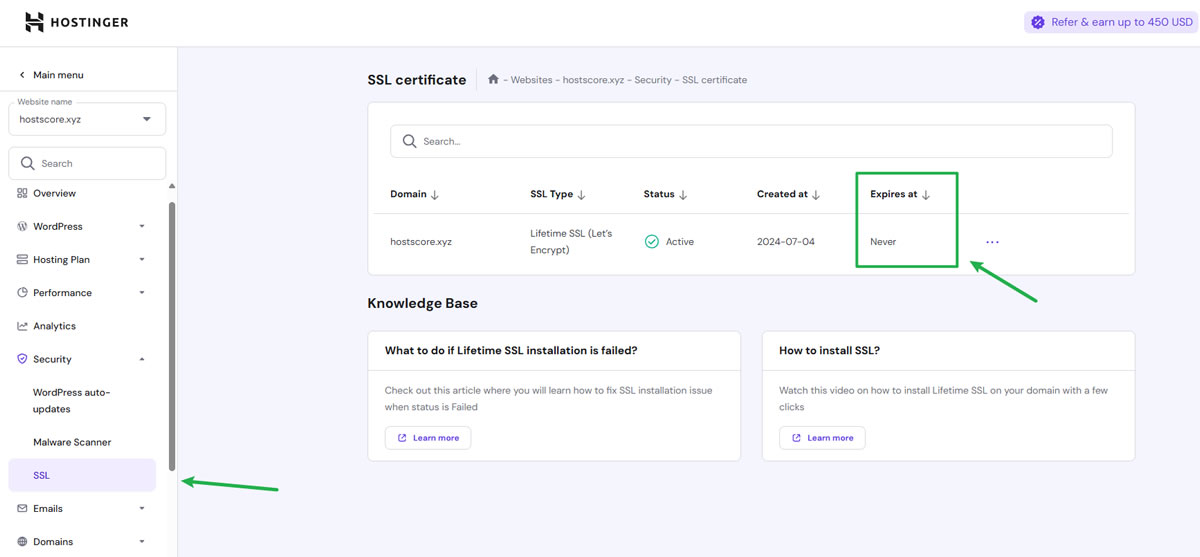 Installing SSL at Hostinger