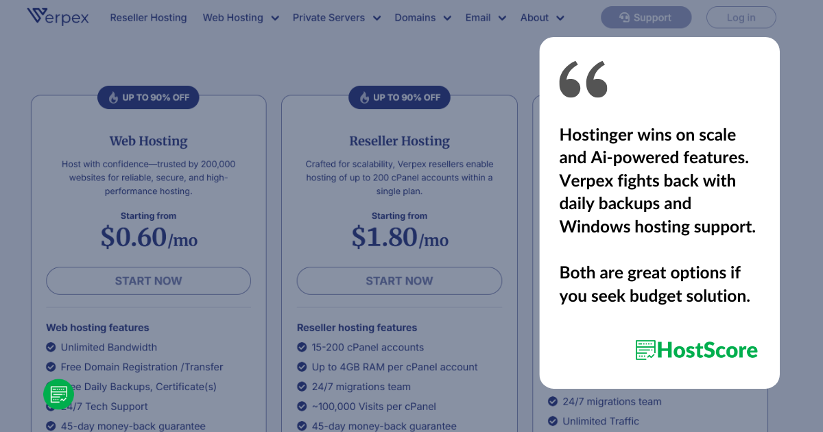Compare Hostinger vs Verpex