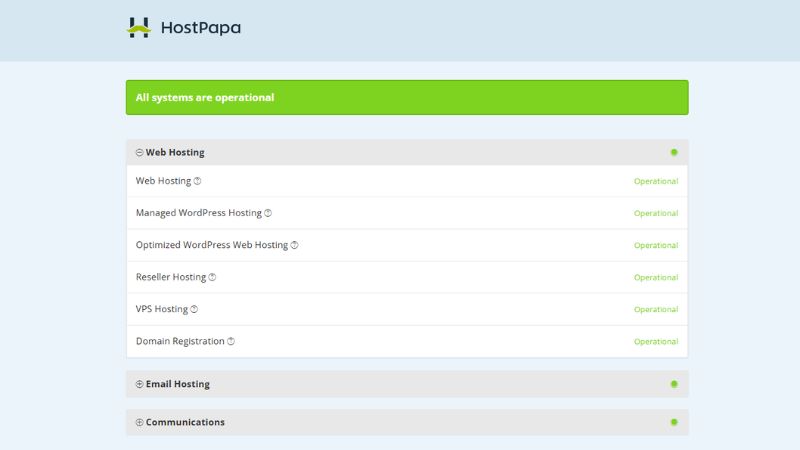 HostPapa Strona ze stanem serwera publicznego HostPapa Strona ze stanem serwera publicznego