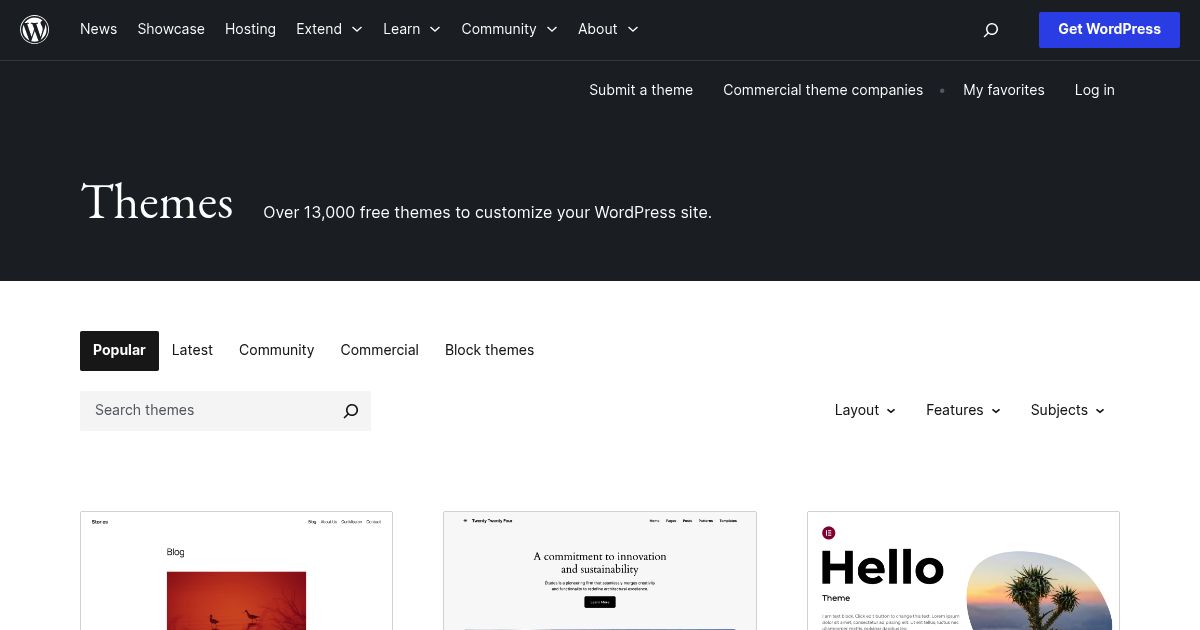 WordPress Répertoire des thèmes