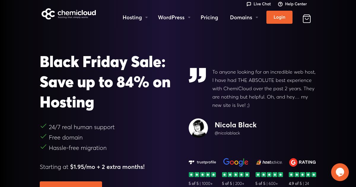 ChemiCloud Black Friday 2025: Up to 84% OFF + Free 6 Months Managed WordPress Hosting