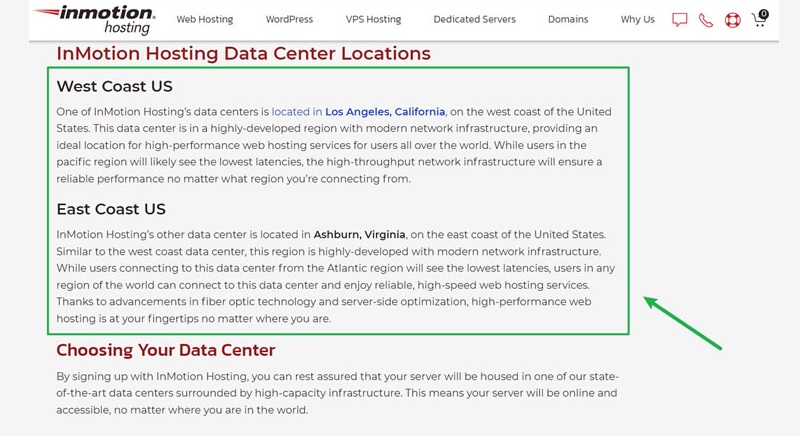 InMotion Hosting centros de datos - sólo en Estados Unidos