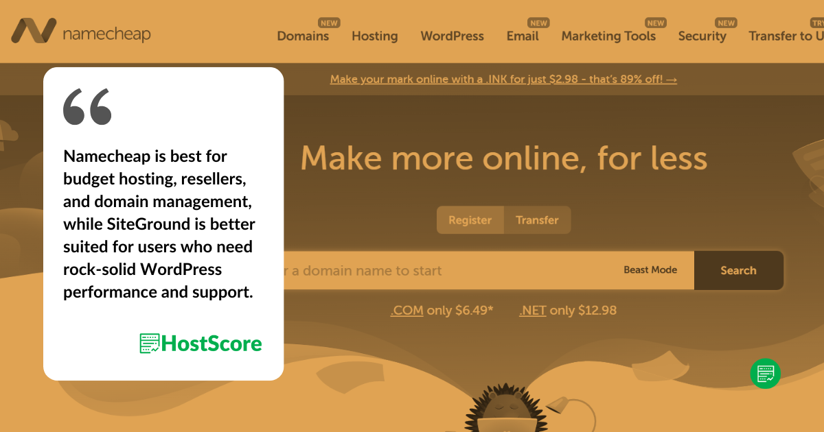 SiteGround vs NameCheap