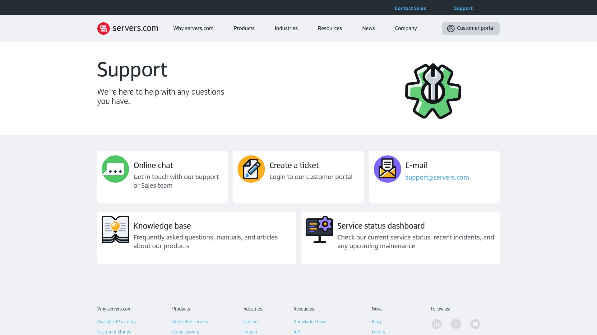Servers.com Страница поддержки — отправьте свой запрос на поддержку здесь Servers.com Страница поддержки